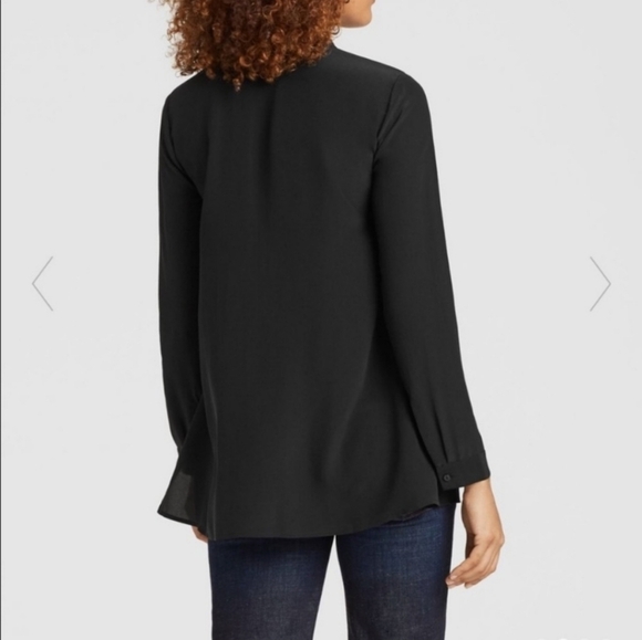 Eileen Fisher 100% Silk Black Crepe Long Sleeve Shirt Size Extra Small - Picture 2 of 6